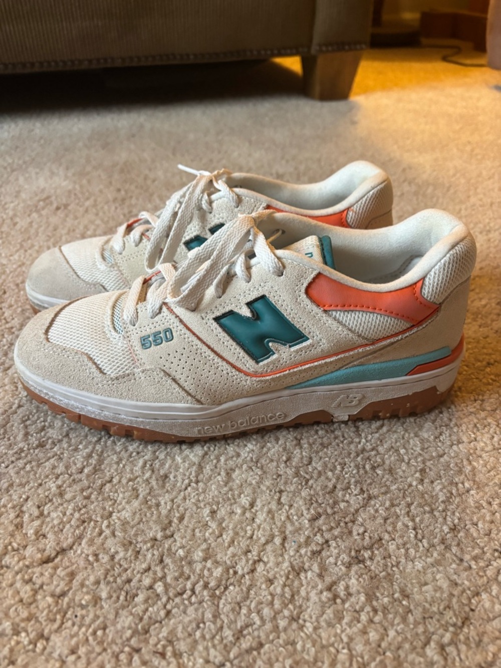 New Balance 550 Cream Teal Coral Sneakers